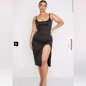 HOUSE OF CB | CASIMIRA | BLACK SATIN CORSET MIDI DRESS